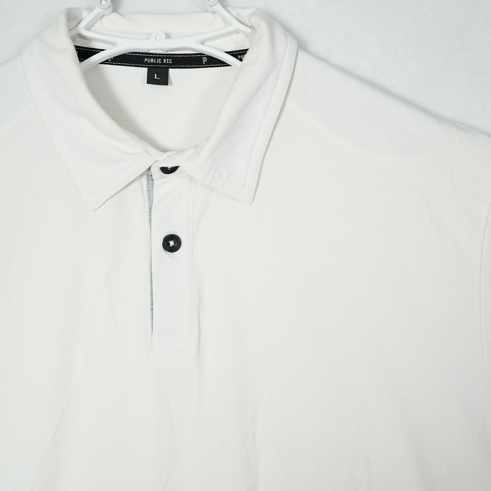 Public Rec Mens Go-To Polo Shirt White Pima Cotton‎ Lyocell Stretch Size L